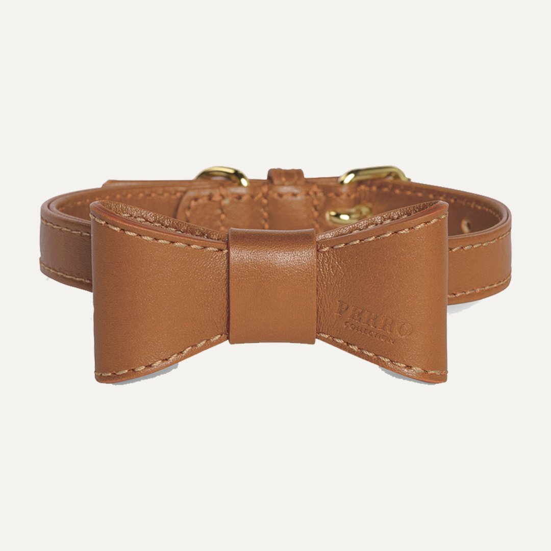 CARAMEL LEATHER BOWTIE