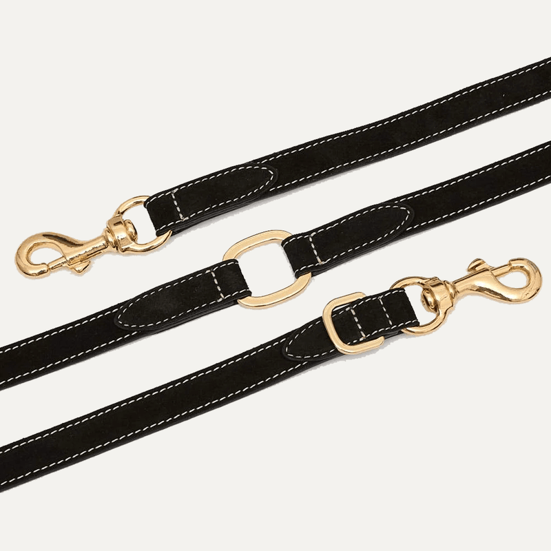 3 - WAY ADJUSTABLE SUEDE LEASH ROYAL BLACK - PRECIOUS PET