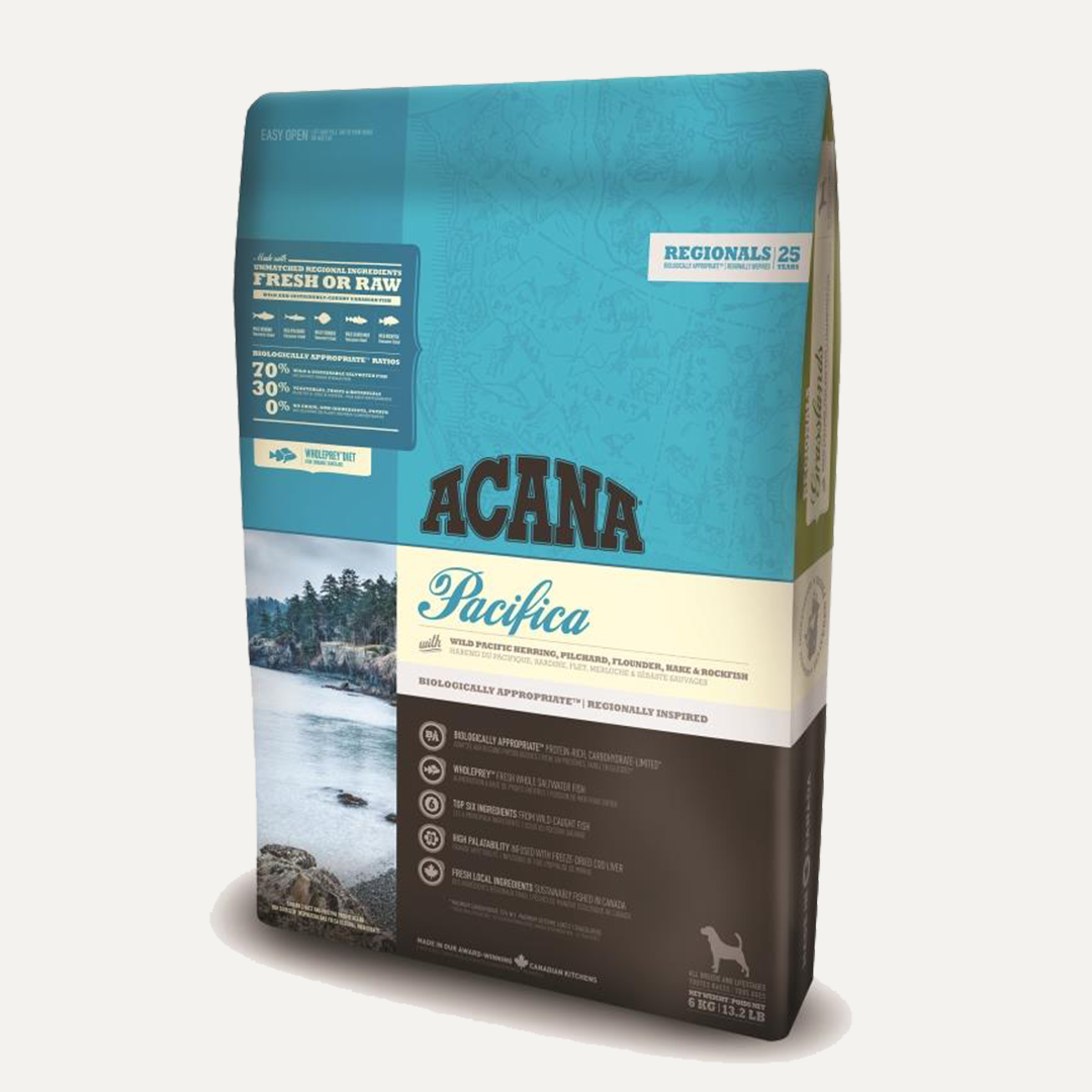 Acana Pacifica dog food with over 70 % fish.