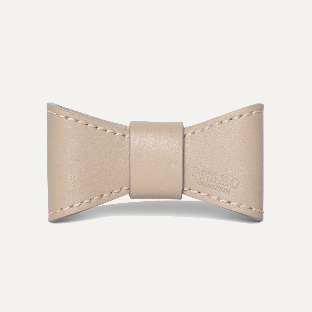 BEIGE LEATHER BOWTIE - PRECIOUS PET