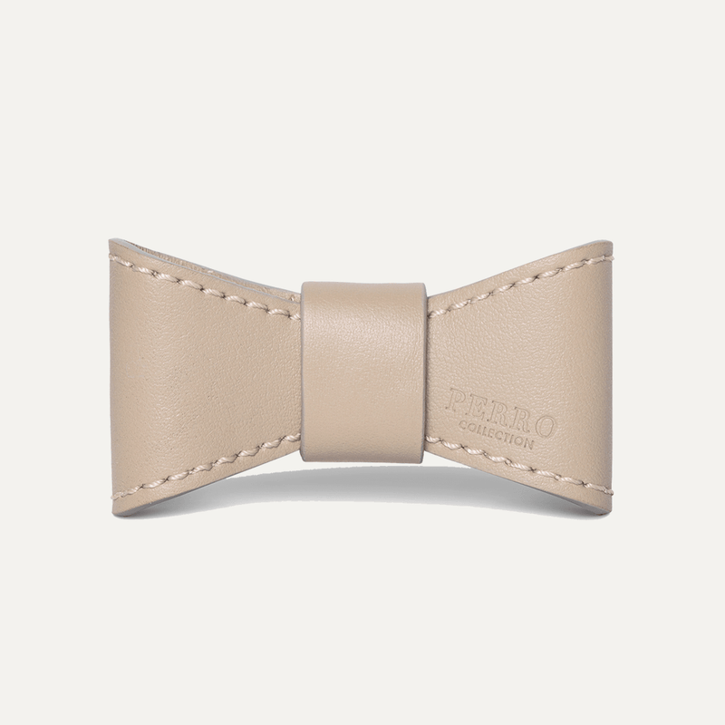 BEIGE LEATHER BOWTIE - PRECIOUS PET
