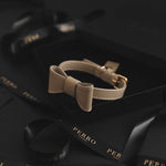 BEIGE LEATHER BOWTIE - PRECIOUS PET