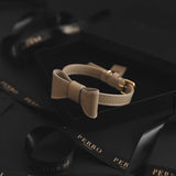BEIGE LEATHER BOWTIE - PRECIOUS PET