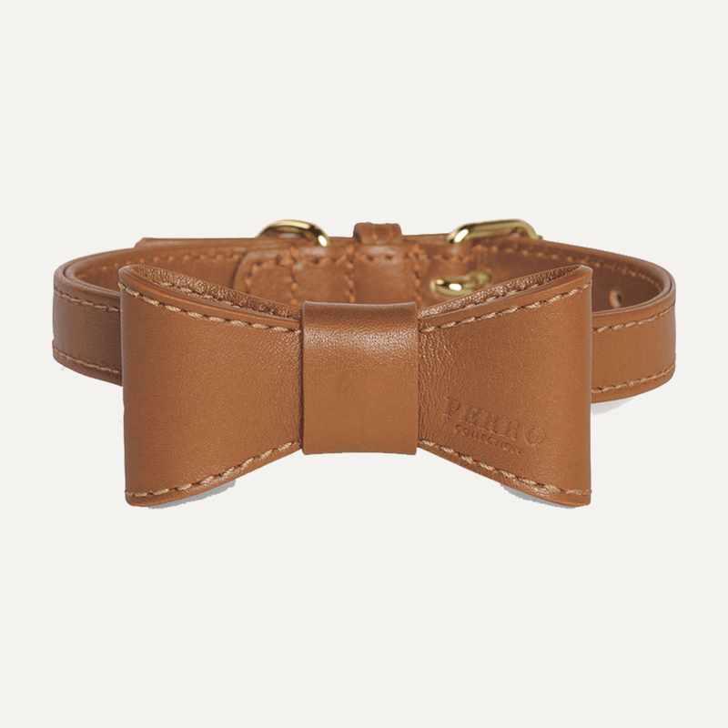 CARAMEL LEATHER BOWTIE - PRECIOUS PET
