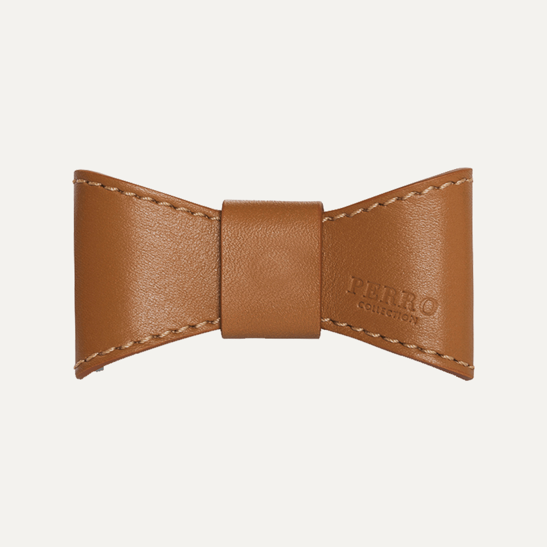 CARAMEL LEATHER BOWTIE - PRECIOUS PET