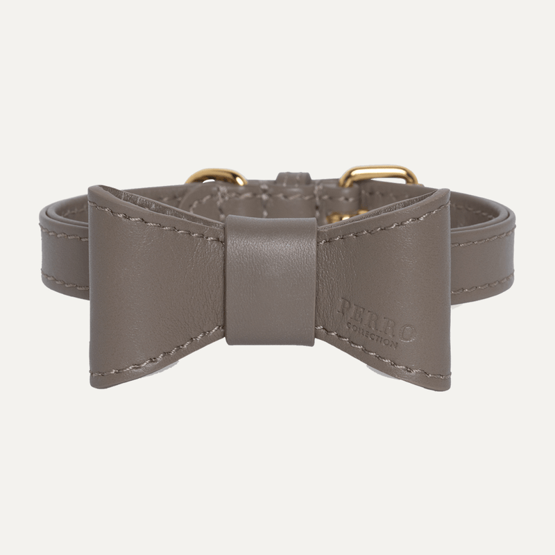 TAUPE LEATHER BOWTIE - PRECIOUS PET
