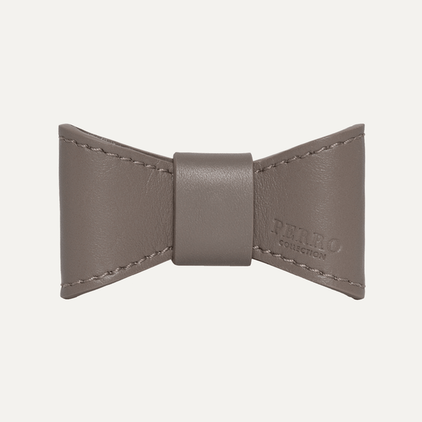 TAUPE LEATHER BOWTIE - PRECIOUS PET