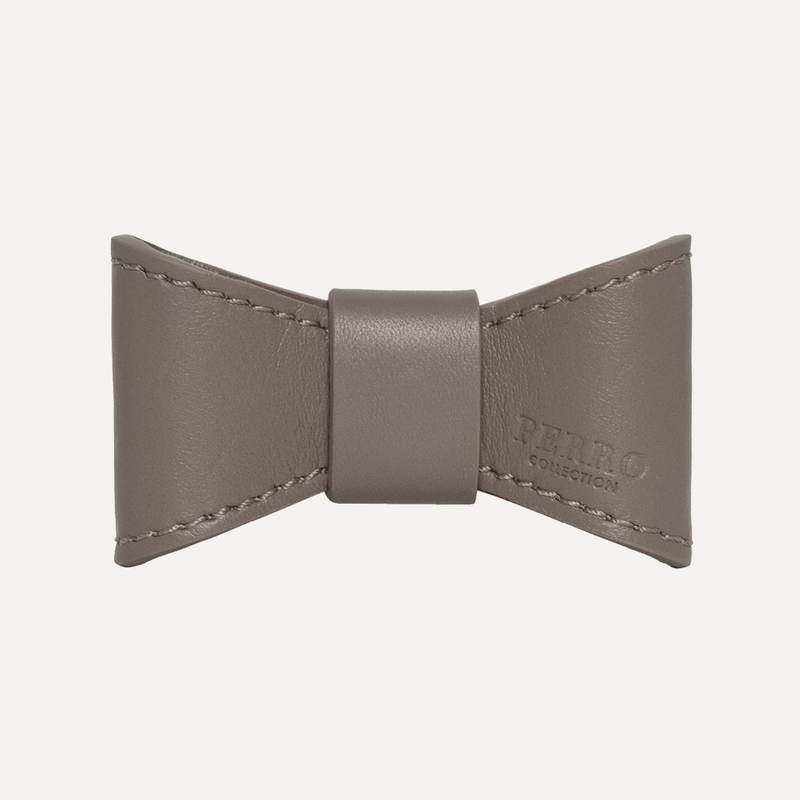 TAUPE LEATHER BOWTIE - PRECIOUS PET