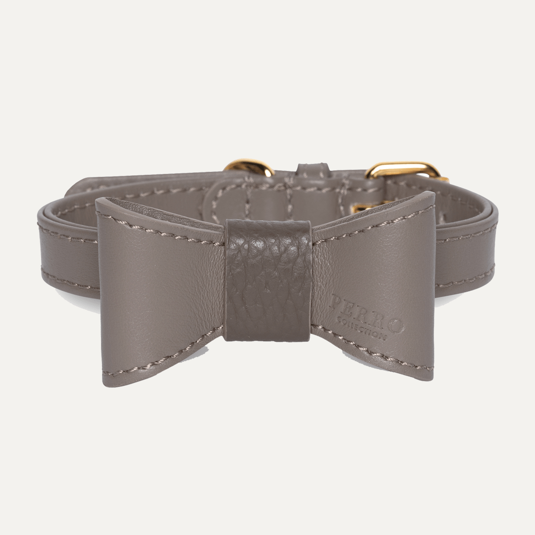 TAUPE LEATHER BOWTIE SPECIAL EDITION - PRECIOUS PET